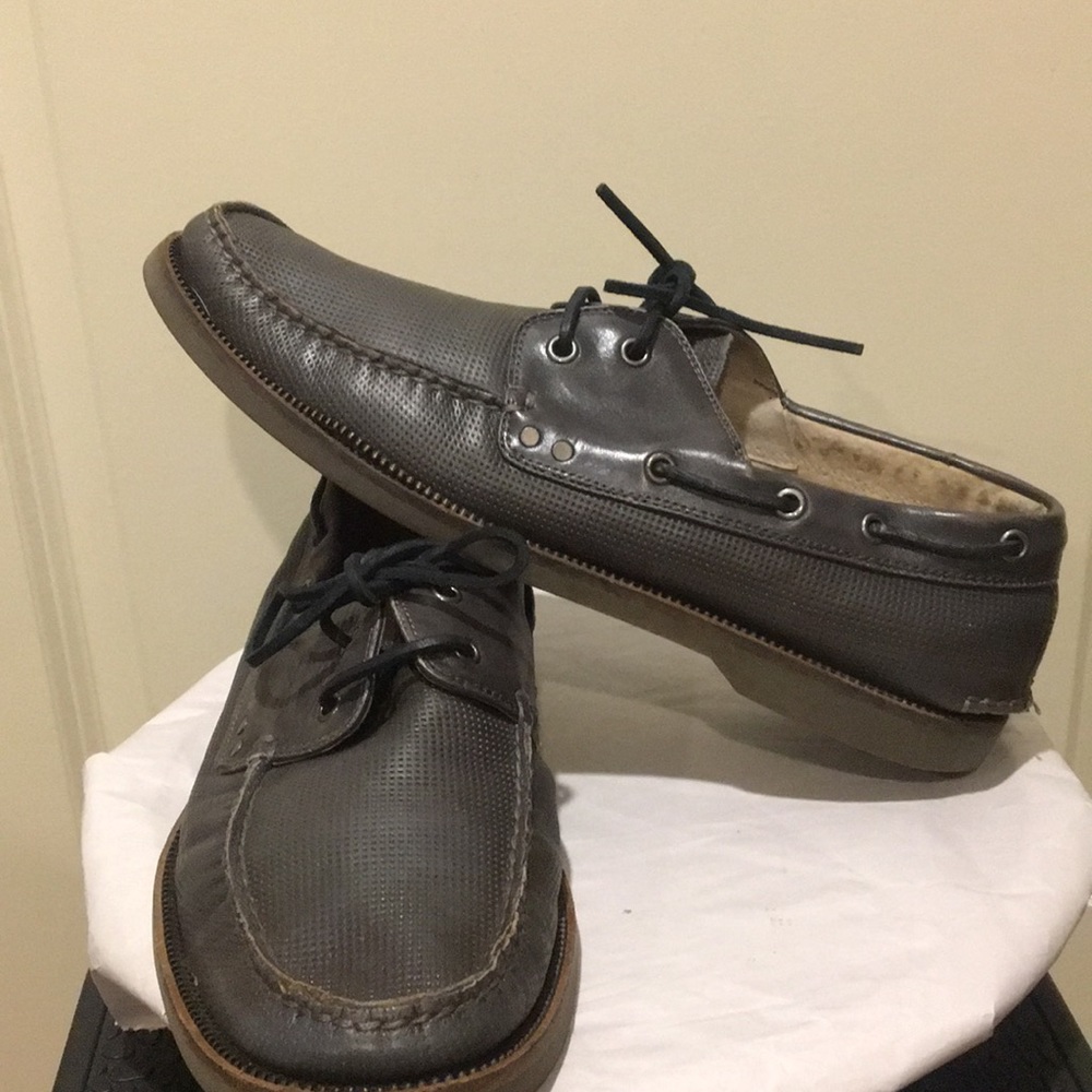 John Varvatos USA mens Slip On Leather loafers/ boat shoes size 11.5 dark grey
